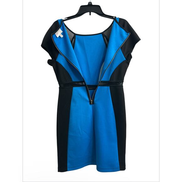 Marylin Monroe Women’s Blue Black Mesh Short Sleeve Mini Bodycon Dress Medium - Picture 3 of 7